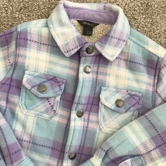 Eddie Bauer Other - Eddie Bauer Fleece Jacket Kids Size 4/5‎ Plaid Sherpa Lined Shacket Snap Front